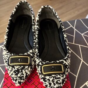 Tory Burch Black and White Tweed Flats